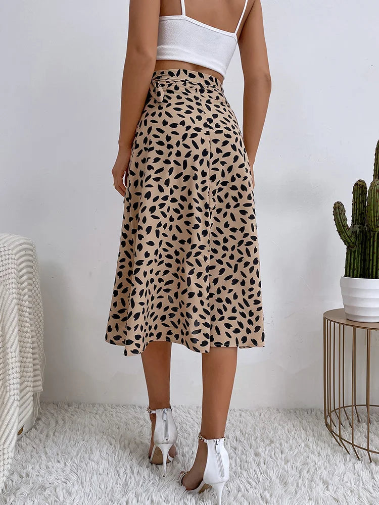 Boho Print Tie Side Wrap Skirt High Waist ALine Skirt