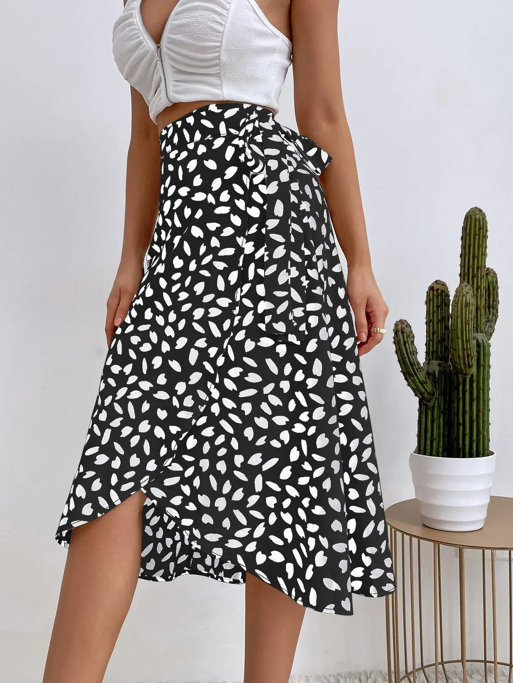 Boho Print Tie Side Wrap Skirt High Waist ALine Skirt