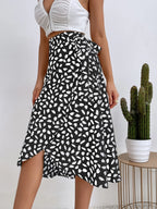 Boho Print Tie Side Wrap Skirt High Waist ALine Skirt
