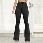 Benuynffy Button Fly Women's Raw Hem Flare Jeans