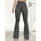 Benuynffy Button Fly Women's Raw Hem Flare Jeans