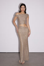 Berlioz Diamante One Shoulder Dress In Apricot