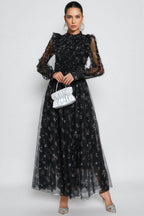 Cadence Black Floral Long Sleeve Maxi Dress