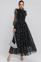 Cadence Black Floral Long Sleeve Maxi Dress