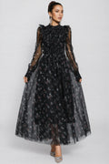 Cadence Black Floral Long Sleeve Maxi Dress