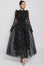 Cadence Black Floral Long Sleeve Maxi Dress