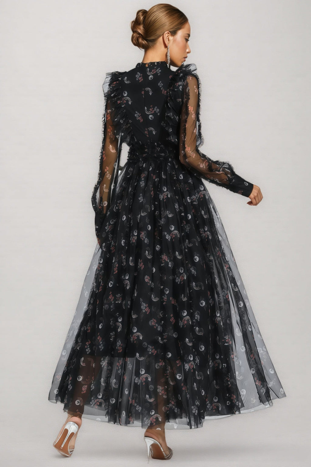 Cadence Black Floral Long Sleeve Maxi Dress