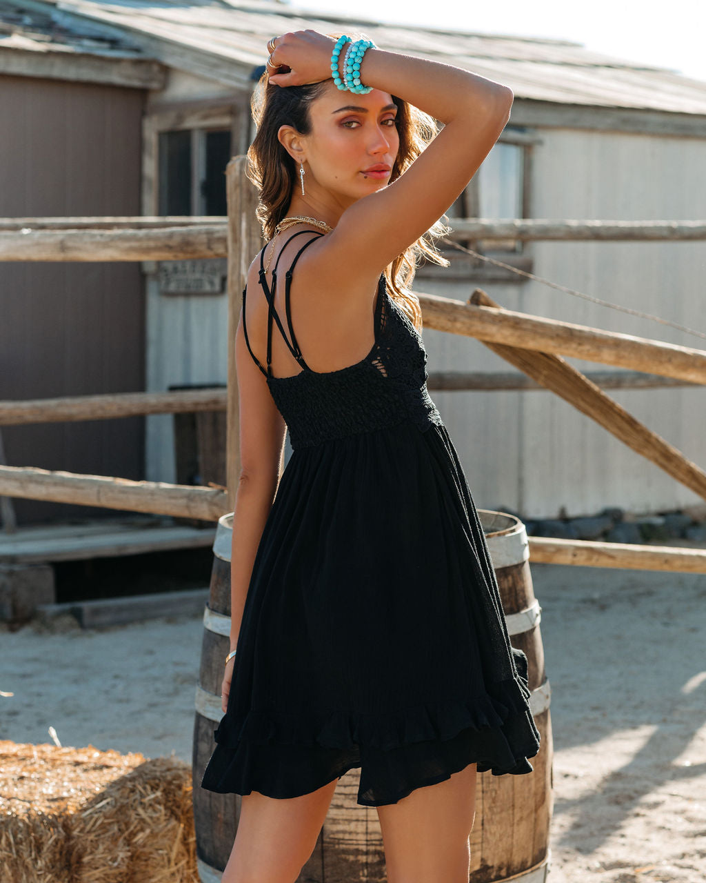 Of My Love Pocketed Lace Ruffle Dress Black