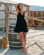 Of My Love Pocketed Lace Ruffle Dress Black