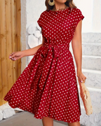 Grace Statement Polka Dot Midi Dress with Tie Belt Evening Wear Edit