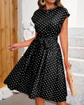 Grace Statement Polka Dot Midi Dress with Tie Belt Evening Wear Edit
