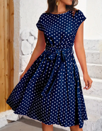 Grace Statement Polka Dot Midi Dress with Tie Belt Evening Wear Edit
