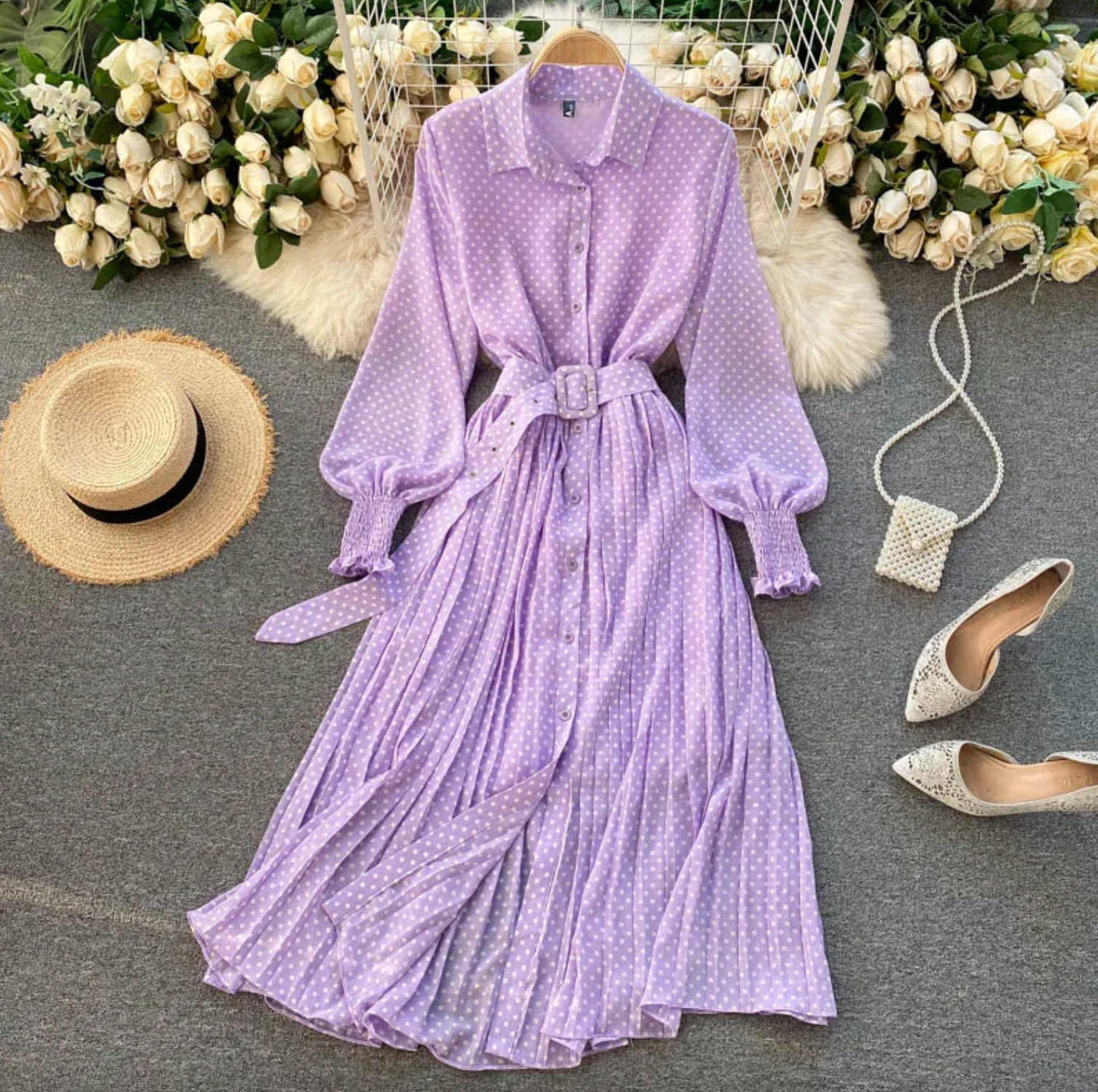 Miriam Aesthetic Dress with Polka Dots Elevated Occasion Wear