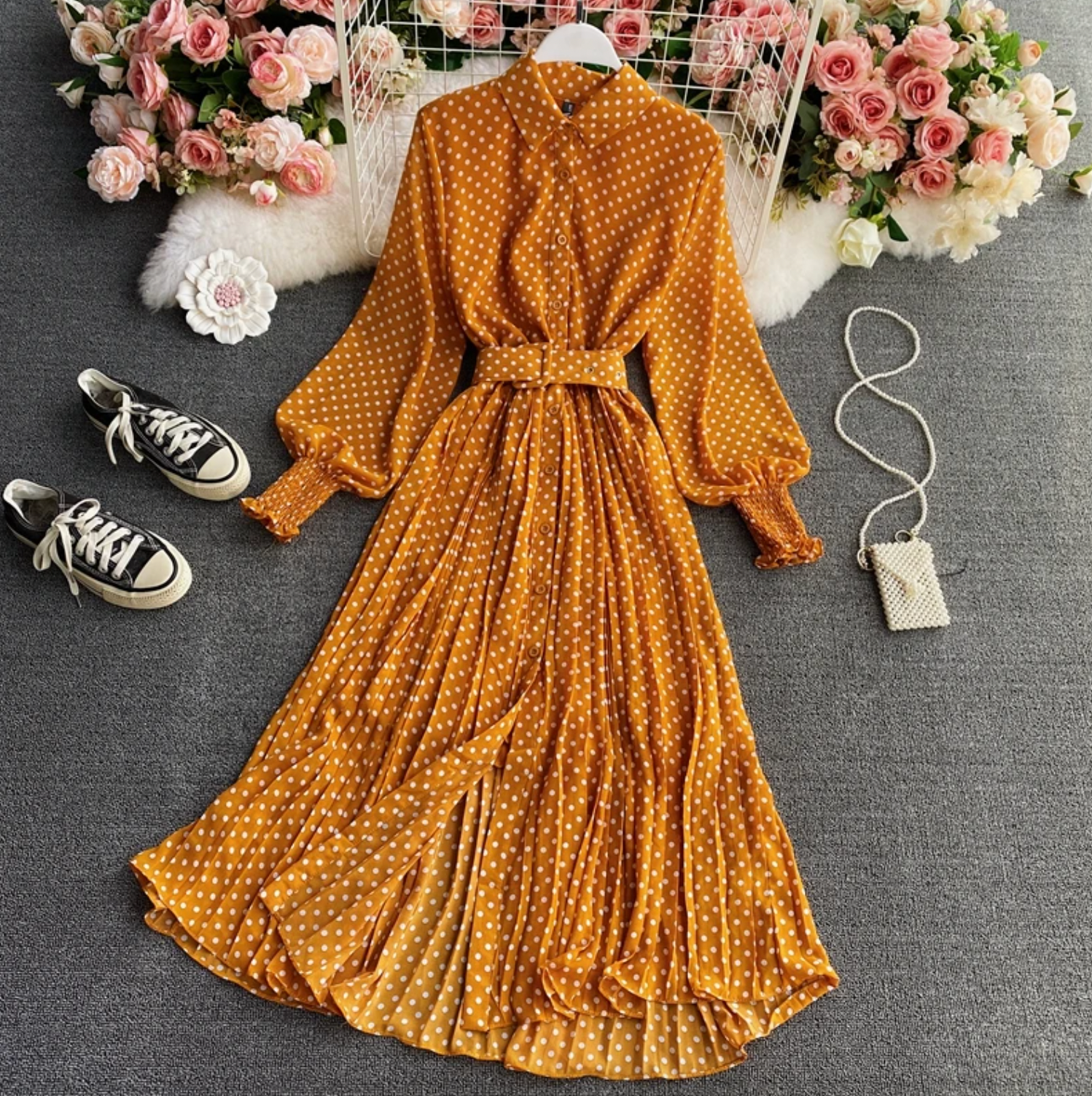 Miriam Aesthetic Dress with Polka Dots Elevated Occasion Wear
