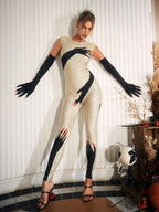 Diamond Hands Illusion Jumpsuit In Beige