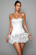 Mirabel White Strapless Flower Mini Dress