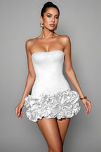 Mirabel White Strapless Flower Mini Dress
