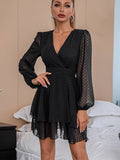 Bishop Sleeve Layered Hem Swiss Dot Dress