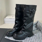 Black Footwear Round Toe Heels Fashion Slip On Long Knee High Boots