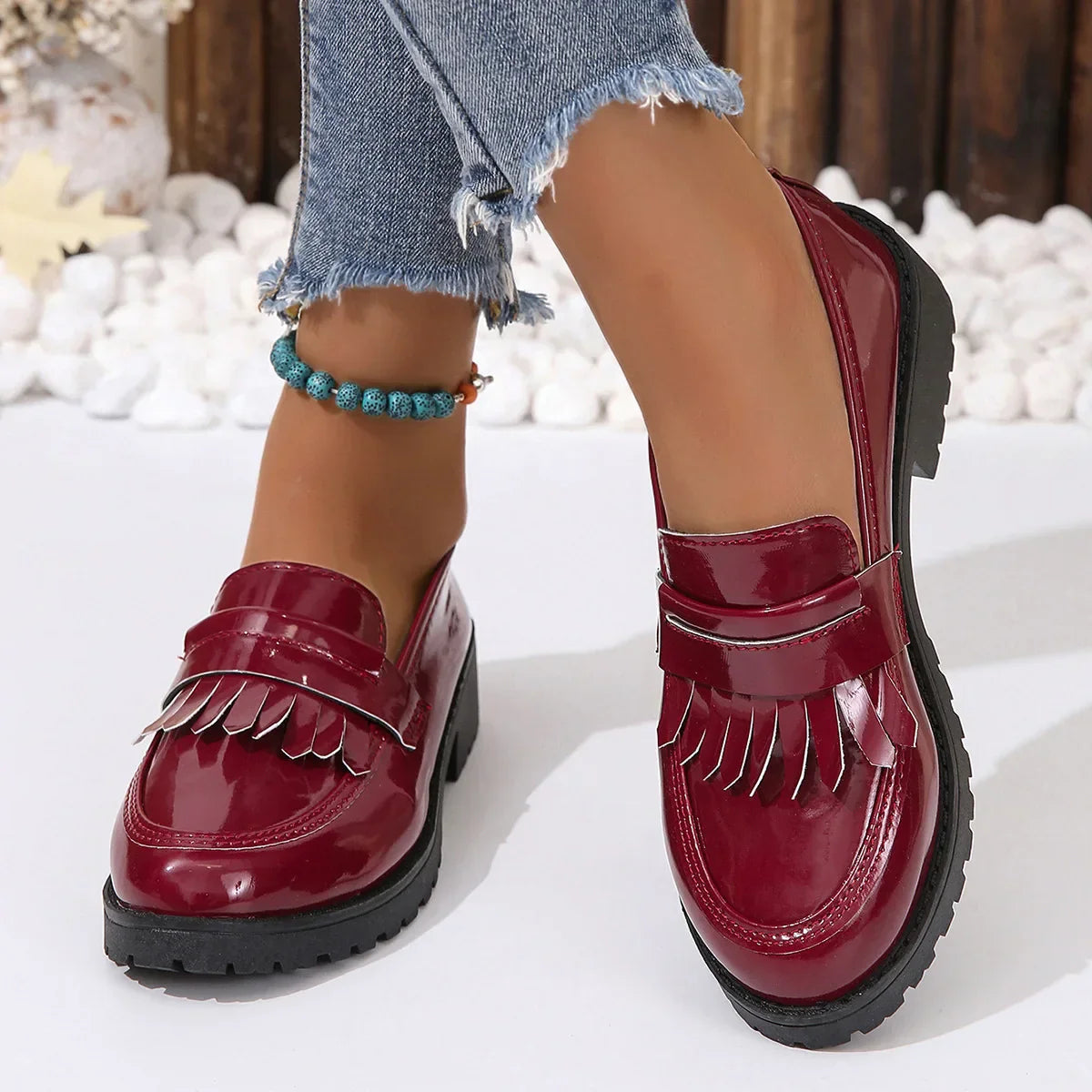 Fur Round Toe AllMatch Casual Cross Creepers Leather Derby Sneakers Loafers