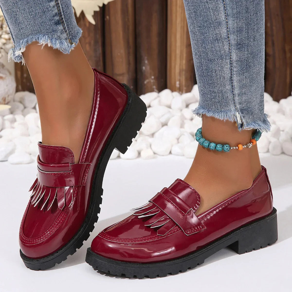 Fur Round Toe AllMatch Casual Cross Creepers Leather Derby Sneakers Loafers