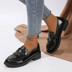 Fur Round Toe AllMatch Casual Cross Creepers Leather Derby Sneakers Loafers