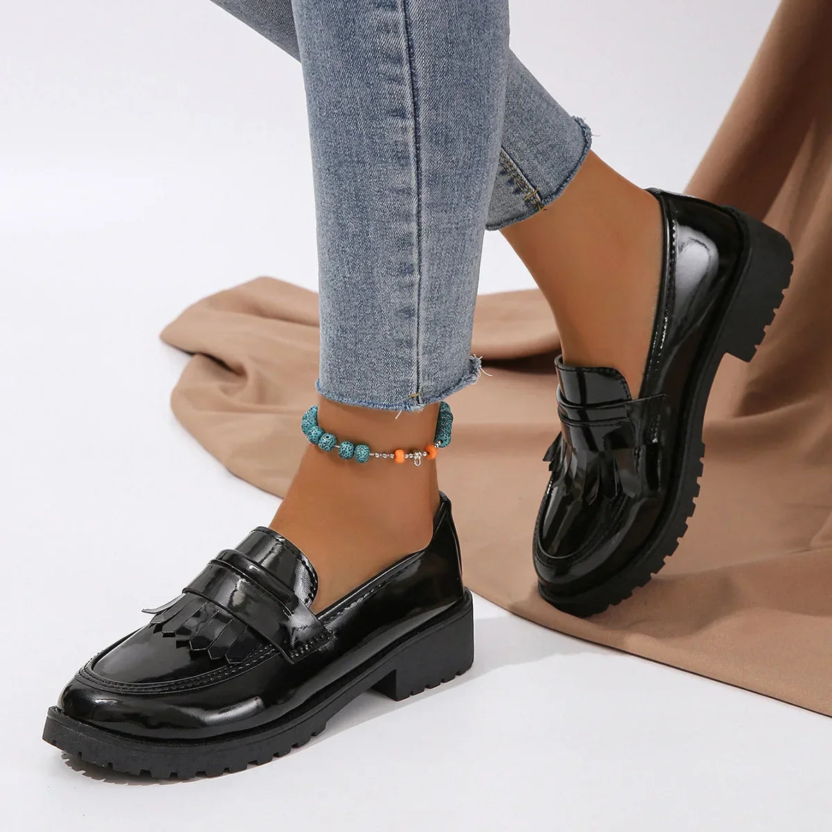 Fur Round Toe AllMatch Casual Cross Creepers Leather Derby Sneakers Loafers