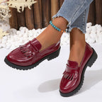 Fur Round Toe AllMatch Casual Cross Creepers Leather Derby Sneakers Loafers