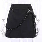 Black Functional Irregular Pleated Aline High Waist Tooling Waist Chain Gothic Harajuku Y2k Goth Skirt