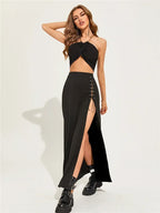 Black Sexy Split Simple Casual AllMatch Cool Mature Vitality Skirt