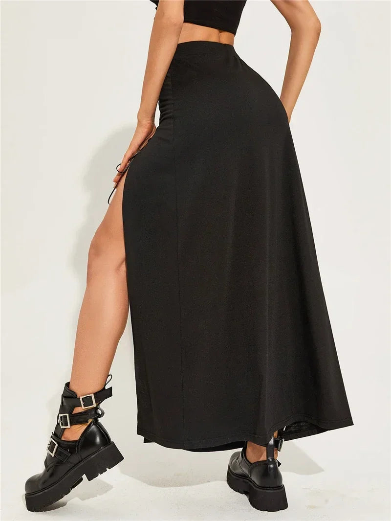Black Sexy Split Simple Casual AllMatch Cool Mature Vitality Skirt