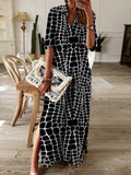 Black V-Neck Print Maxi Dress