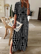 Black V-Neck Print Maxi Dress