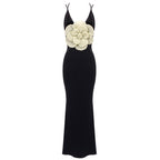 Black Camisole Backless Slim Fit Golden Floral Dress Maxi Dress Dress Batch