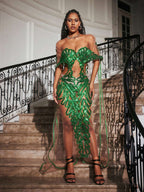 Cutout Sequin Embellished Maxi Dress