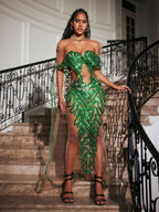 Cutout Sequin Embellished Maxi Dress
