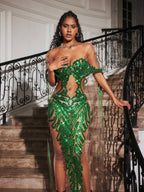 Cutout Sequin Embellished Maxi Dress