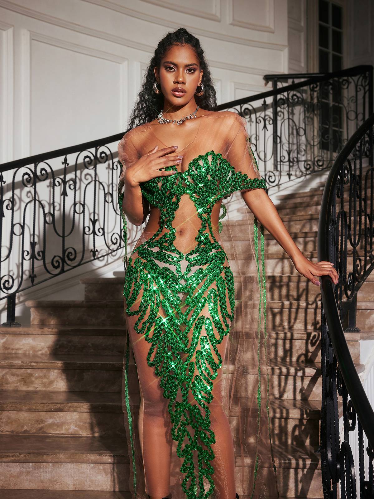 Cutout Sequin Embellished Maxi Dress