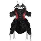Blood Supply Gothic Velvet Slim Strap Drawstring Halter Black Red Grunge Mini Halloween Vestido Autumn Dress