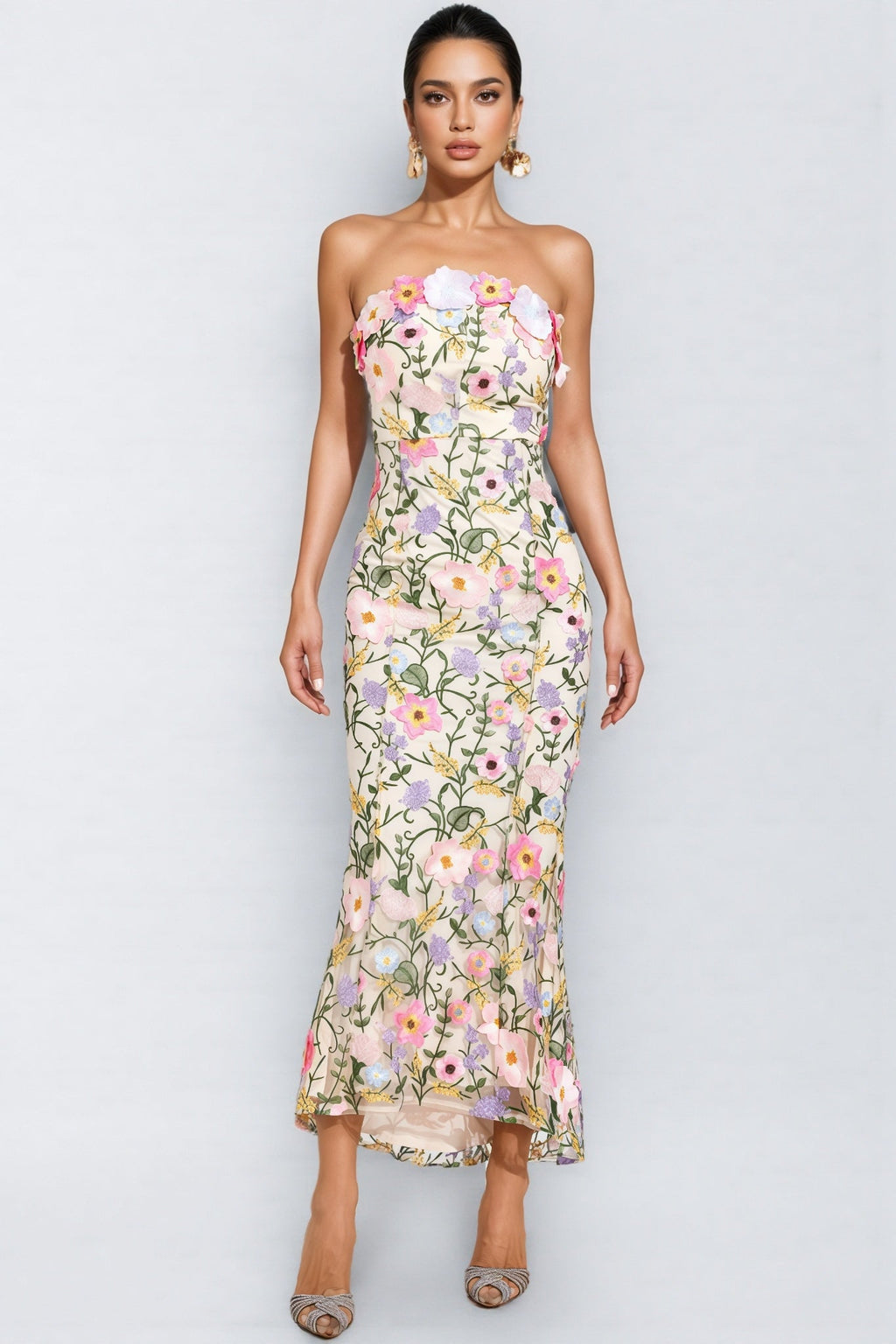 Madisyn Apricot Floral Embroider Maxi Dress