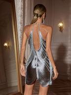 Halterneck Beaded Fringe Mini Dress