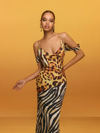 Cowl Neck Leopard Maxi Dress