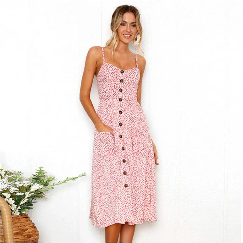 Floral VNeck Tie Back Beach Midi Dress