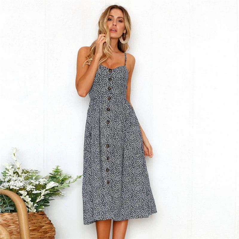 Floral VNeck Tie Back Beach Midi Dress