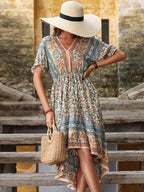 Bohemian High-Low Open Back Midi Dress