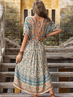 Bohemian High-Low Open Back Midi Dress