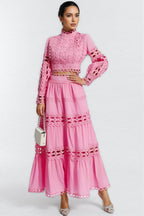 Kyrag Pink Lace Hollow Maxi Dress Set