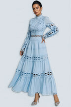 Lysd Blue Lace Hollow Maxi Dress Set