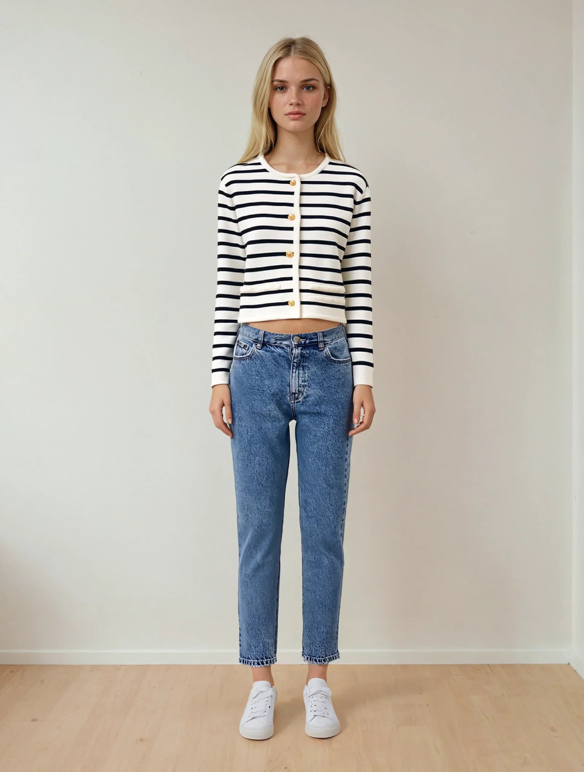Classic Stripe Button-Up Knitted Cardigan