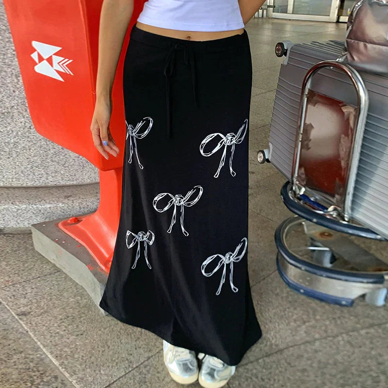 Bow Print Maxi Skirt